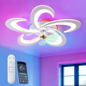 XSXUDODP RGB Deckenlampe Mit Ventilator, Dimmbar Deckenventilator mit Beleuchtung und Fernbedienung/APP, RGB Deckenventilator mit Lampe für Schlafzimmer, Wohnzimmer, Leise, 6-Speed