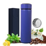 Insulated Bottles- Vacuum Tumbler for Coffee, Tea and Drinks with Stainless Steel Infuser - 15 oz Tea Thermos Coffee Travel Bottle/Keeps Drinks Hot or Cold for Hours/Gift Packing (Purple)