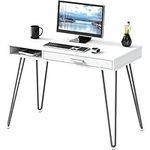 SHW Home Office Desk with Drawer, Hairpin Leg, White