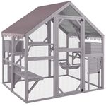 Aivituvin Catio Cat Enclosure Outdoor Large Cat Run with Bridges, Walks, Small Houses, Roof Cover 28.27ft (Grey, XXXL)