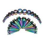 Stainless Ear Stretching Kit Plugs & Tapers Set 36pc Gauges 14g-00g Rainbow