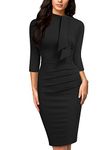 Miusol Women's Retro Half Collar Ruffle Style Cocktail Pencil Dress(Large, Black)