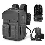 Cwatcun Camera Backpack, DSLR/SLR Camera Bag, 15.6 inch Laptop Compartment, USB Charging Port, Tripod Holder, Compatible with Sony Canon Nikon Waterproof Camera Case (Black, Large)