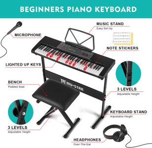 MUSTAR 61-Key Lighted Keyboard – Black Electronic Piano
