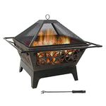 Sunnydaze Northern Galaxy 32-Inch Heavy-Duty Square Fire Pit with Cooking Grill Grate, Spark Screen, and Fireplace Poker