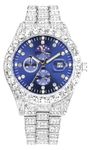 YOOTEN Iced-Out Watches for Men Super Luminous Diamond Watch, Blue face-Diamond-Luminous, Modern