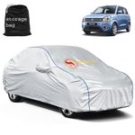 AUTOMOZEXO Maruti WagonR Car Cover for All Weather Protection with Mirror Pocket Inner Cotton Layer Triple Stitched Waterproof Cover with Adjustable Belt Bottom Elastic to Secure Fit (Silver)