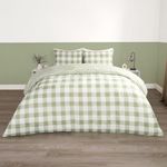 OHS Green Gingham Check Bedding Set, Single Duvet Covers Check Bedding with Pillowcases Super Soft Microfibre Tartan Plaid Luxury Decorative, Sage & White