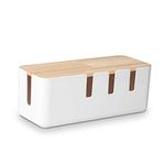 Cable Management Box by Baskiss, 30.5x12.5x11.5cm, Wood Lid, Cord Organizer for Desk TV Computer USB Hub System to Cover and Hide & Power Strips & Cords