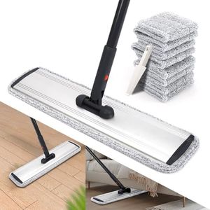 18 Professional Microfiber Mop Large Flat Mops for Floor Cleaning 4 Reusable Washable mop Pads Hardwood Cleaning System Wet and Dust Mop with 61in Long Stainless Steel Handle