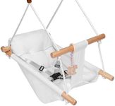 Outdoor Indoor Baby Swing, Wooden Canvas Baby Hammock Swing for Baby to Toddler with a Comfortable Seat, Gift for Baby Boys Girls (White)