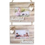 Beautiful Memories Double Wall Hanging Family Picture Frame - 4x6 Picture Frames Collage Wall Decor - Hanging Photo Display Shabby Chic Whitewash Style Wood - Marcos Para Fotos De Pared.