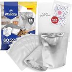 Wallaby 60х 1 Gallon Mylar Bag 7.5mil for Food Storage with 400cc Oxygen Absorbers & Labels - 10"x14" Stand-Up Heat Seal Bulk Resealable Gusset Ziplock Foil Bag for Freeze Dryer, Dehydrated Dried Food