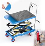 Hydraulic Lift Table Cart, Double Scissor 50" Lift Height with Non-Slip Pad, 330 Lbs Capacity, 4 Safety Bumper PU Wheels, Ideal for Garage, Warehouse, Factory, Construction, Supermarket, Home