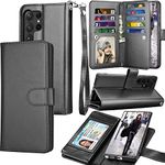 Galaxy S23 Ultra Case, Galaxy S23 Ultra 5G Wallet Case, Tekcoo Luxury PU Leather ID Cash Credit Card Slots Holder Carrying Flip Cover [Detachable Magnetic Hard Case] for Samsung S23 Ultra [Black]