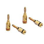 EIGHTNOO 4mm Banana Speaker Plug 24K Gold Plated for Audio Video Speaker Wire, Open Screw Type (4 Pcs)