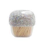 Owemtao Bling Toothpick Holder Dispenser,Rhinestone Toothpics Case /Tooth Picks Lot Container with Bamboo Round Toothpicks for Travel Home Hotel (Silver)