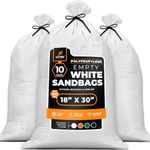 Woven Polypropylene Sand Bags for Flooding, Gravel -18" x 30" Sacks 100 lb Weight Limit, Military Grade Reusable Refillable Sand Bag for Hurricane Flood Protection, Empty Sandbags, White, Bundle of 10