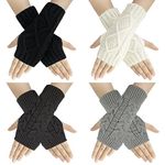 Chalier Fashion Women Fingerless Gloves, Winter Warm Arm Gloves Wrist Arm Warmers Knit Mittens Half Finger Gloves for Ladies Girls