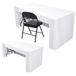 Nasitos 2 Pack White Fitted Table Covers for 6 Foot Rectangle Tables-Open Back Table Cover Washable Table Cloth for Rectangular Table, Parties, Wedding, Banquet, Jewelry Shows, Craft Fair, Trade Show