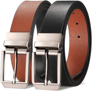 ECROSKO Dress Belt Reversible Black & Brown, 1.35" Mens Leather Belt for Jeans Casual Pants, Trim to Fit Adjustable Belt
