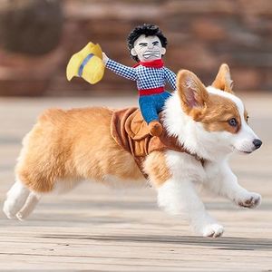 KIKNIN Dog Costume, Dog Cowboy Costume, Dog Halloween Costume Pet Cosplay Party Suit, Funny Pet Costume, Christmas Party Role Play Dress Up and Cowboy Rider Style with Doll and Hat Costumes for Dogs