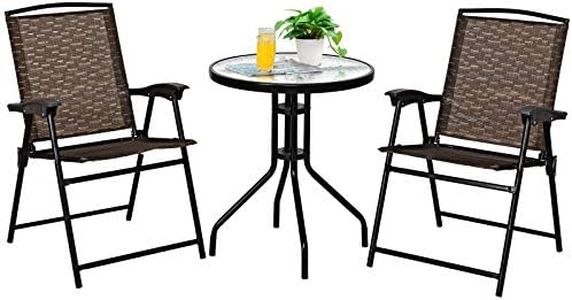 Costway 3 Piece Bistro Table and Chairs Set, Patio Conversation Set w/2 Folding Chairs, Indoor & Outdoor Dining Furniture Set w/Round Table for Backyard, Garden, Poolside