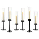 NUPTIO Candle Sticks Holder Hurricane - Black Taper Candle Holder Glass Cylinder Candlestick Tall Wedding Table Centrepiece Party Decor Metal 6Pcs