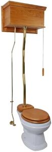 Renovators Supply Manufacturing High Tank Pull Chain Toilet With Light Oak Wooden Flat High Tank 59 In. To 74 In. Adjustable Height Brass Z Pipe And Round Toilet Bowl