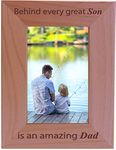 CustomGiftsNow Behind Every Great Son is an Amazing dad - Engraved Wood Picture Frame (4x6 Vertical)