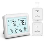 AMIR Wireless Refrigerator Thermometer, Digital Fridge and Freezer Thermometer with Alarm, Freezer Alarm with 2 Sensors, 3.7 inch LCD Fridge Thermometer for Home and Restaurants