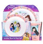 Disney Princess Kids Tableware Set – 3 Piece Reusable PP Plate, Bowl & Cup Set for Children – Cinderella Mulan Belle Tumbler & Dinnerware Set for Mealtimes – for 24 Months & Up