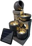 Maxkon Outdoor 4 Tier Bird Bath Solar Water Fountain Garden Features with LED Indoor Rechargeable Panel