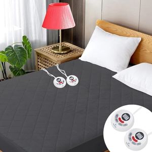 Heated Mattress Pad Queen Size Quilted Zone Heating Electric Bed Warmer Comfort Heat Mattress Pad Cover Dual Controller（10 Heat Setting | 1-12 Hours Auto Shut Off | with 8-21 Inch Deep Pocket） Gray
