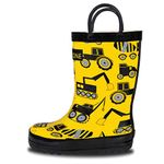 Lone Cone Rain Boots with Easy-On Handles in Fun Patterns for Toddlers and Kids, Construction Zone, 3 Little Kid