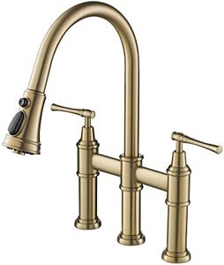 KRAUS Allyn Transitional Bridge Kitchen Faucet with Pull-Down Sprayhead in Brushed Gold, KPF-3121BG