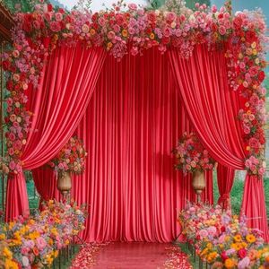 PARTISKY Red Backdrop Curtains for Parties, 10ft Polyester Photography Backdrop Drapes Fabric Decoration for Wedding Birthday Party Baby Shower Bridal Shower Photoshoot