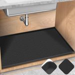 TRZZ Under Sink Mat 34" x 22", Under Kitchen Sink Mat Waterproof, Silicone Under Sink Shelf Liner Organizer, Cabinet Sink Protector Drip Tray for Bottom Kitchen, Bathroom (Black)