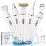 Hicdaw Electric Razors for Women 5 in 1 Bikini Trimmer Pubic Hair Face Shavers Nose Hair Trimmer Arm Legs Underarm Eyebrows Electric Trimmer (5 in 1 White A)