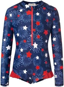 GRACE KARIN Girls One Piece Swimsuits Size 8 Bathing Suits Long Sleeve Rashguard Swimwear