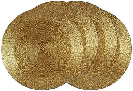 COTTON CRAFT - 4 Pack Beaded Placemat Set - Round Hand Beaded Charger Placemat - Gold- 13.5 Inches Round - Hand Made by Skilled artisans - A Beautiful complement to Your Dinner Table décor