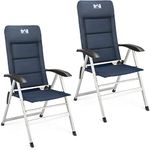 Trail Reclining Camping Chair Folding Aluminium Recliner Sponge Padded (2 x Black & Blue Chairs)