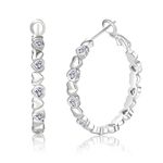 PABBEU S925 Sterling Silver Hoop Earrings Cubic Zirconia Silver Hoops Earrings for Women Hypoallergenic Lightweight Heart Hoop Earrings Dainty Silver Hoop Earrings for Girls Women 30/40mm