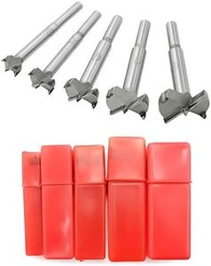 Meichoon Forstner Drill Bits 15-35mm 5 Pcs Set, Carbide Forstner Bits High Speed Steel Flat Wing Drilling Hole Hinge Cemented Carbide Drilling Sets with Round Shank Counterbore DC02B