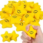 36 Pieces 1.6 Inch Star Smile Face Stress Balls Star Mini Foam Smile Ball Stress Relief Star Smile Balls Star Stress Toys for Teens Adults Student Prizes Party Bag Fillers (Yellow)