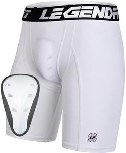 Legendfit Youth Boys Compression Shorts w/Cup Protector Athletic Sliding Underwear Baseball Football Lacrosse Cricket White