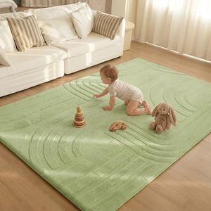 Huloo Sleep 1.3" Thick Fluffy Baby Play Mat for Floor,Large Padded Kids Rug with Ultra Soft 3D Carved Faux Fur,Non-Slip Carpet Nursery Rug Area Rug for Playroom Living Room(Sage Green)