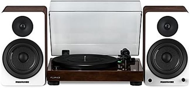 Fluance RT81 Elite High Fidelity Vinyl Turntable (Walnut) with Ai61 Powered 6.5" Stereo Bookshelf Speakers (White Walnut), Diamond Stylus, Belt Drive, Built-in Preamp, 90W Class D Amplifier, Bluetooth