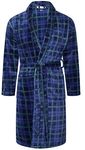 Adore Home Mens Soft Warm Flannel Fleece Bathrobe Mens Dressing Gown Shawl Collar, Check Blue, 2XL-3XL