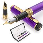 Dryden Designs Fountain Pen - Medium Nib & Fine Nibs | Includes Luxury Box, 6 Ink Cartridges - 3 Black 3 Blue and Ink Refill Converter - Decadent Purple.